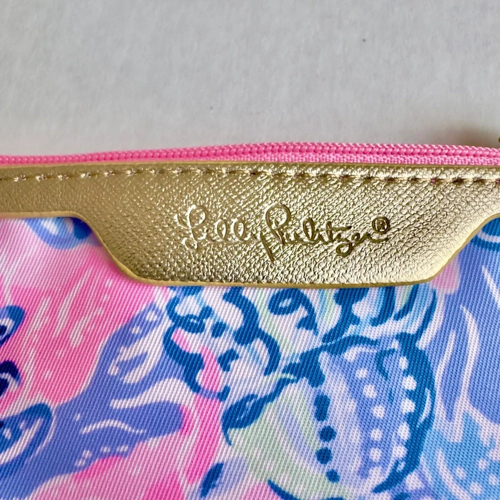 Lilly Pulitzer Wallet Pink & Blue ID Case Shade Seekers Keychain Card Holder NWT
